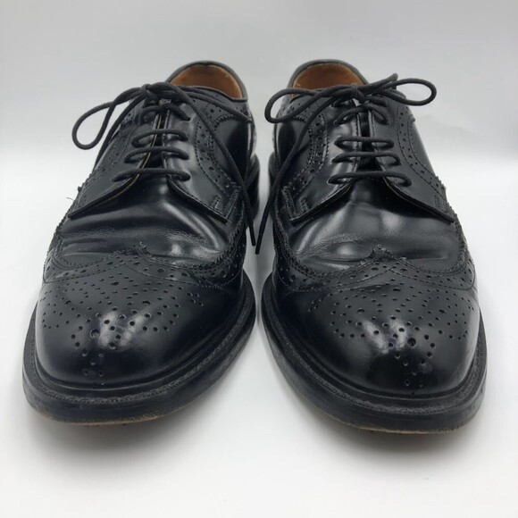 Vintage French Shriner Mens Black Leather Wing Tip Lace Up Dress Shoes Size 8.5M - Picture 6 of 12